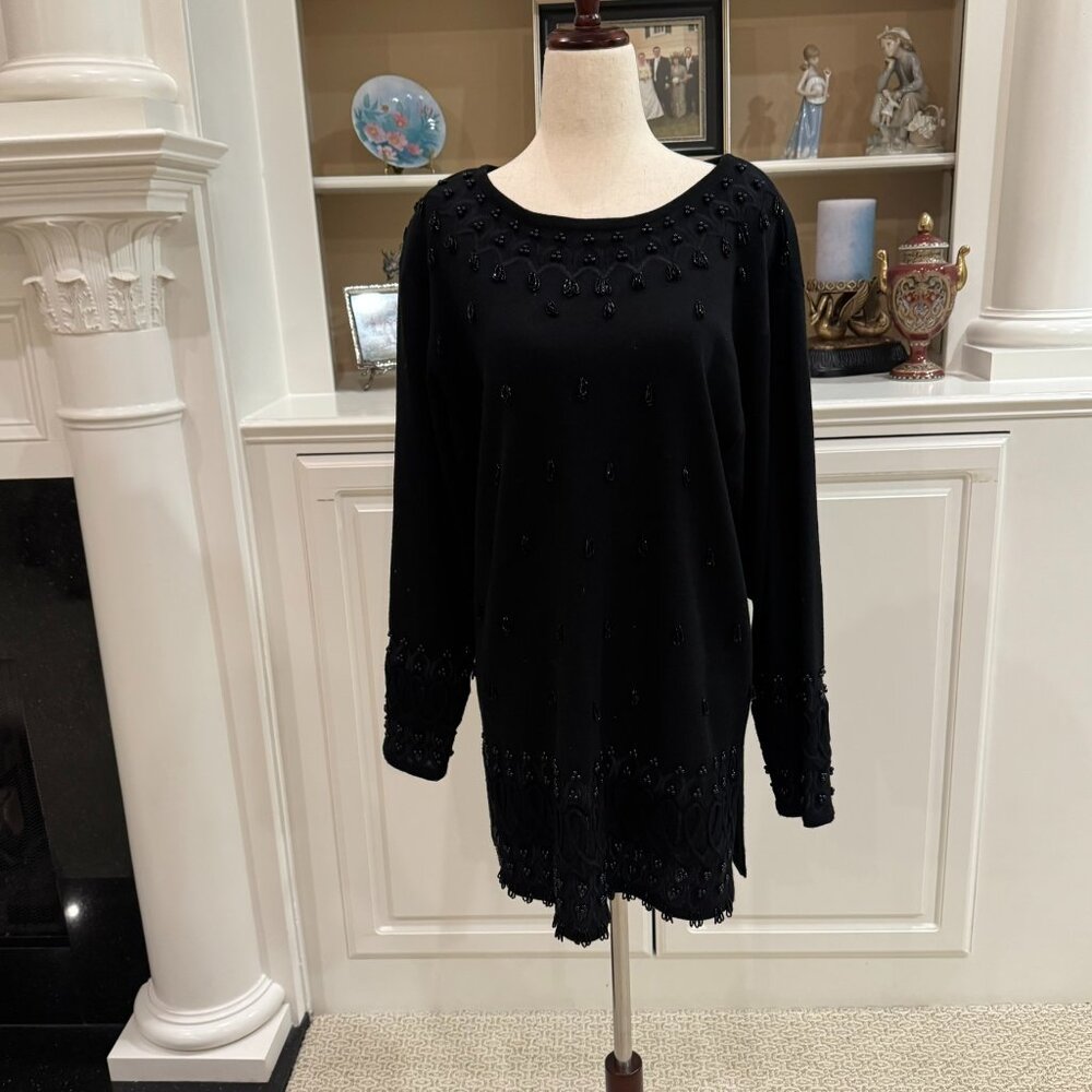 Carole Little Black Beaded Long Sleeve Sweater Dress – Women’s Small
